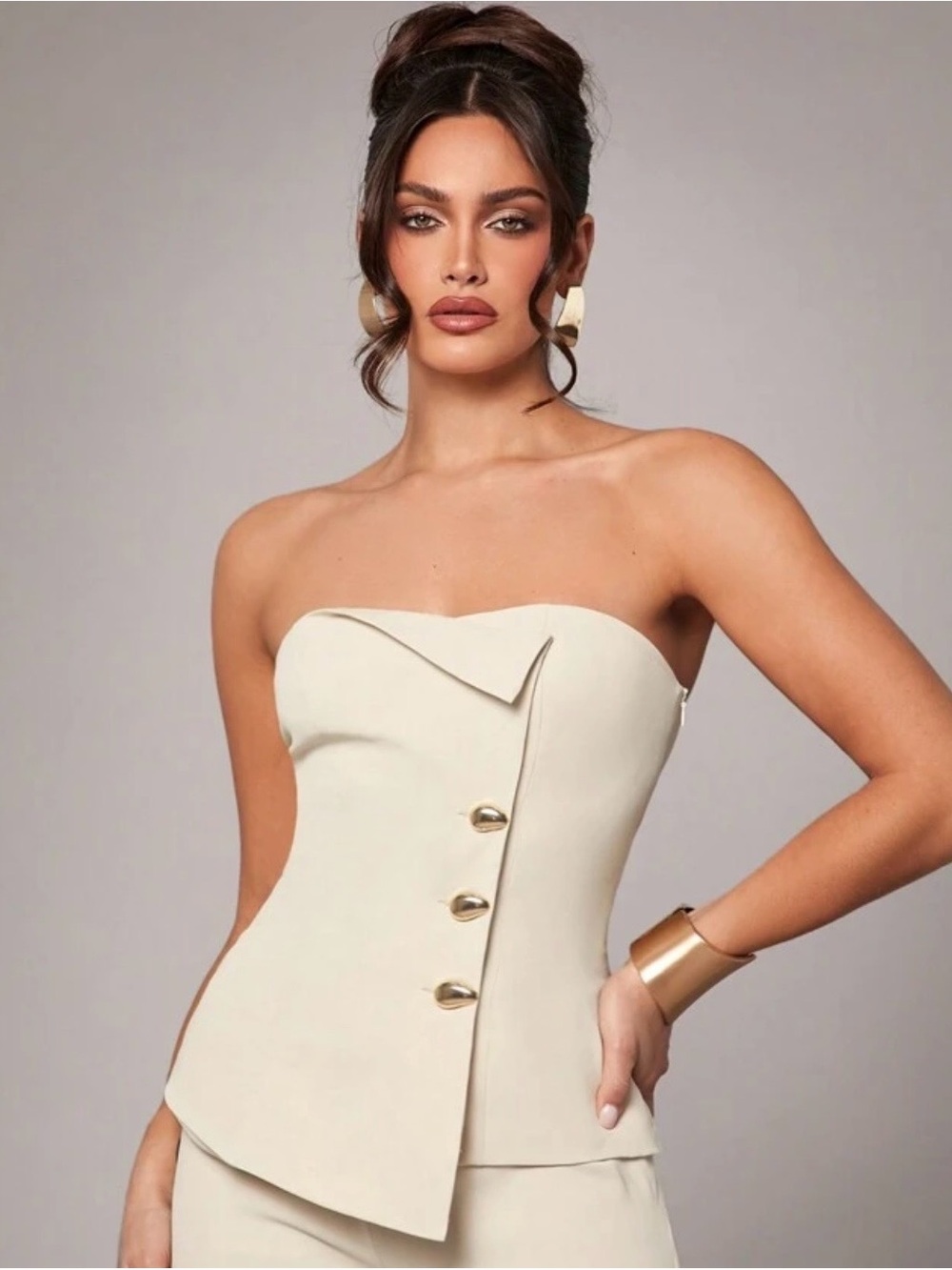 SHENHE Strapless Asymmetrical Button Front Top – NWT